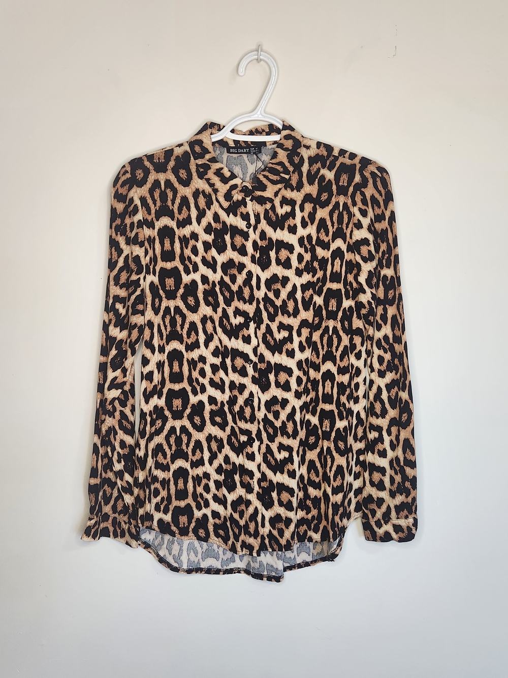 RIXO Leopard-Print Long-Sleeve Button Blouse in Tan & Black